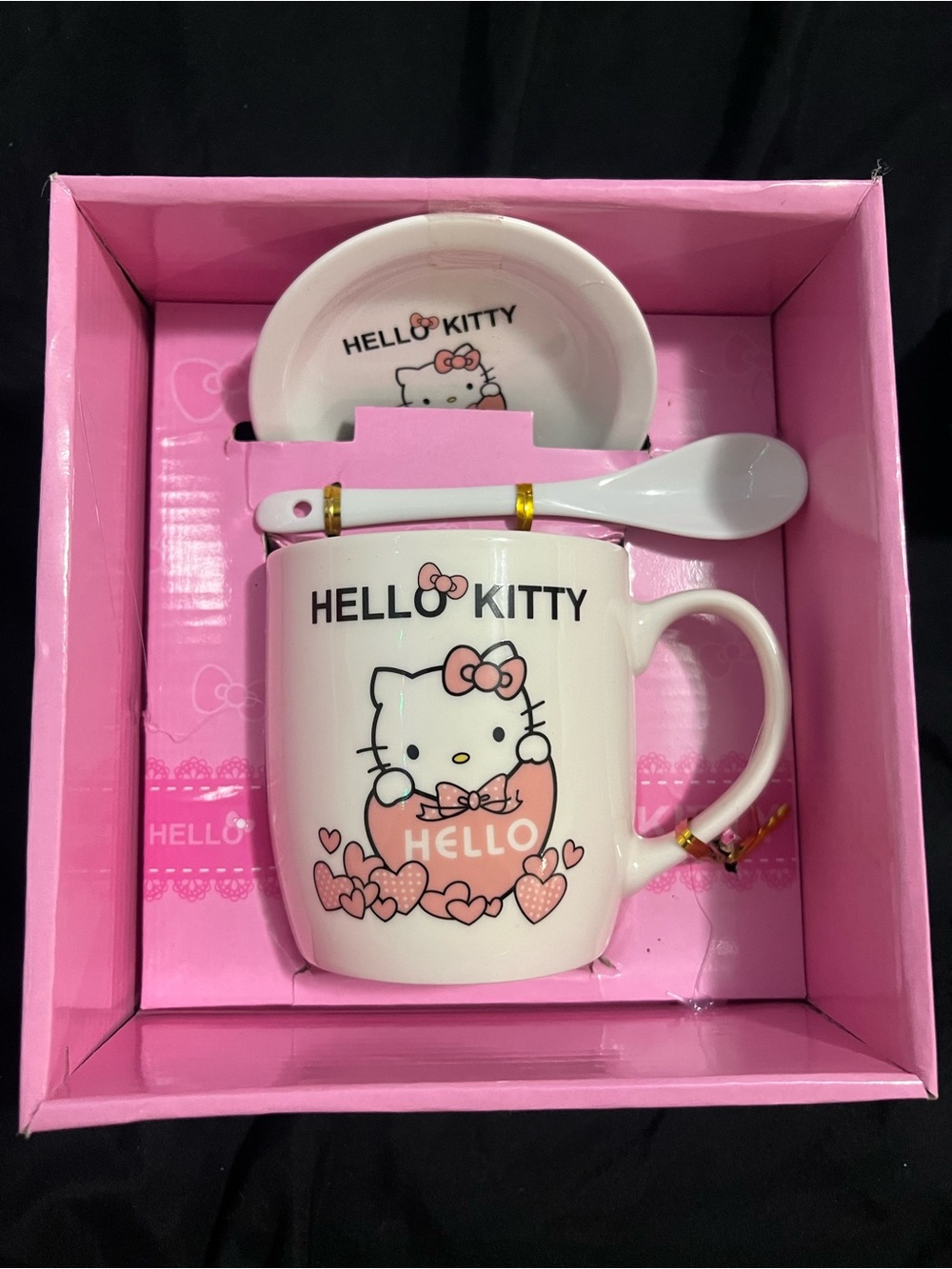 Hello Kitty Pink Ceramic Mug Set with Spoon